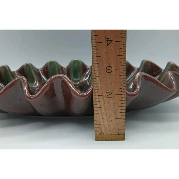 Royal Haeger Ruffle Dish Brown Green VTG Glaze R309 USA Scalloped Console - Picture 5 of 7
